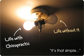 Light bulbs illustrate life with chiropractic and life without chiropractic.